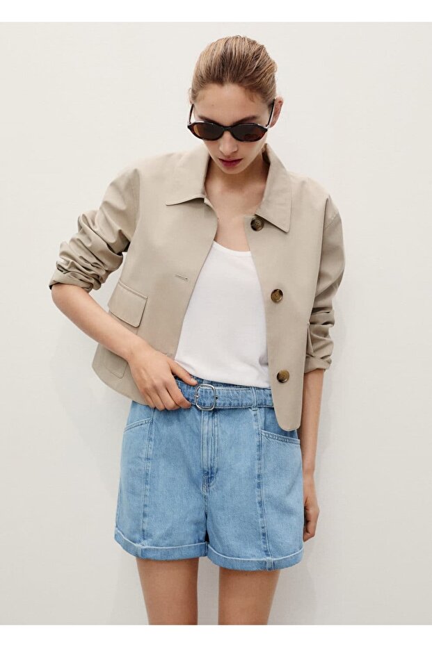 Paperbag Kemerli Denim Şort - 1