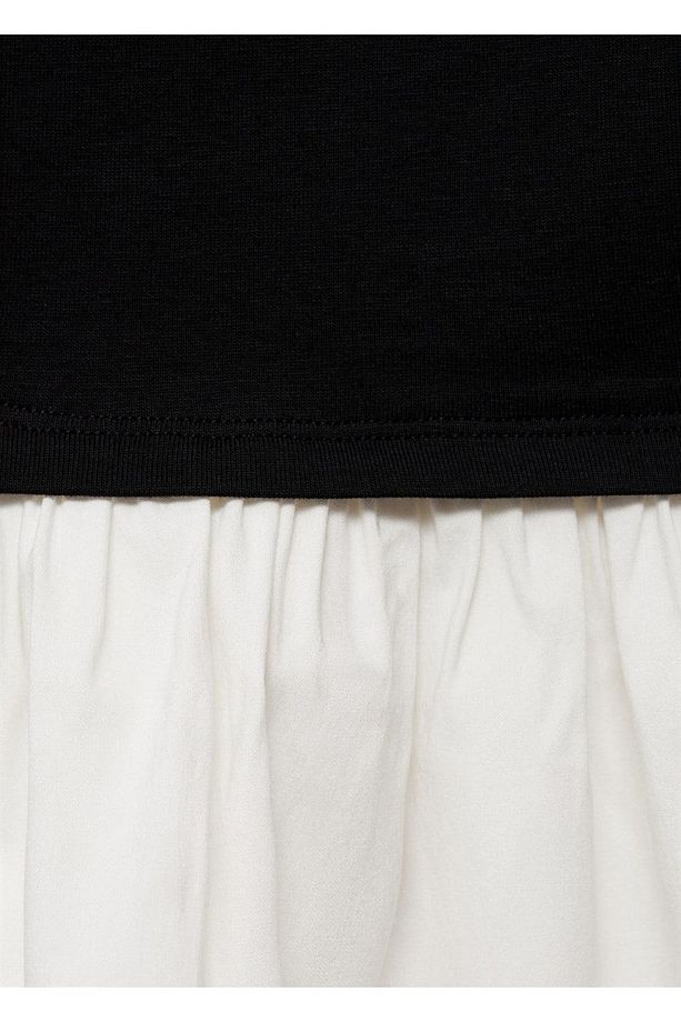 Kısa kombine kumaşlı drape elbise - 5