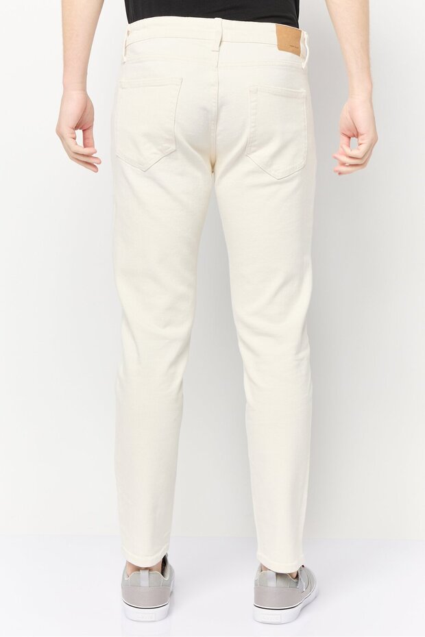 بنطلون جينز رجالي قصة ضيقة قابل للتمدد، لون كريمي - 4