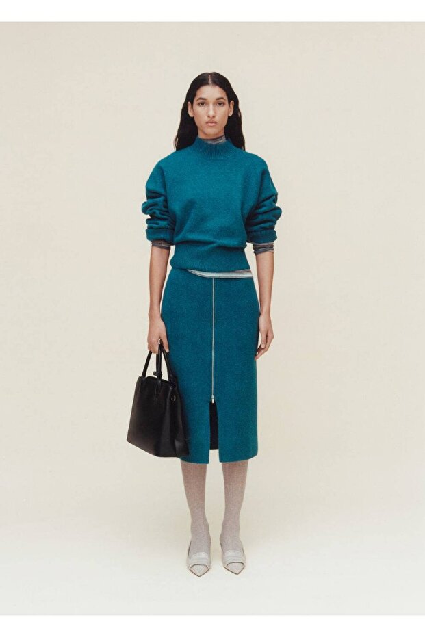 Fermuarlı triko midi etek - 8