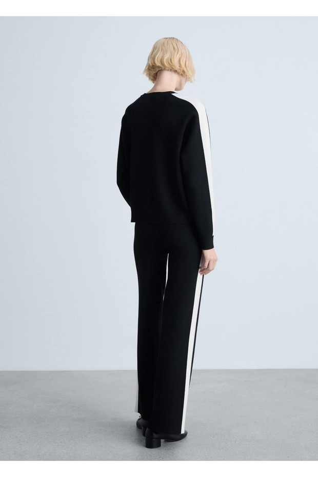 Kontrast çizgili triko pantolon - 4