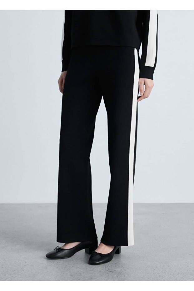 Kontrast çizgili triko pantolon - 1