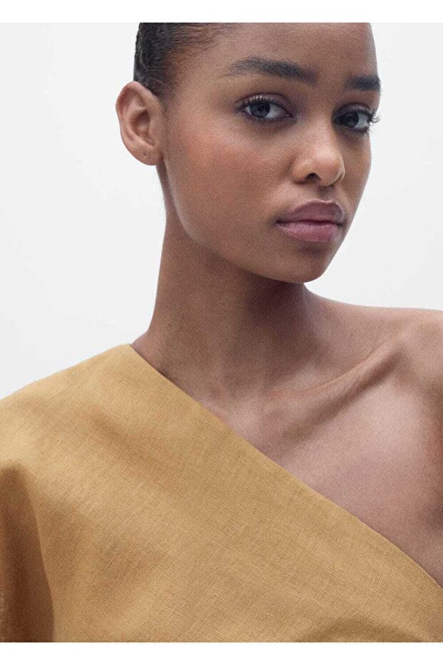 Asimetrik Keten Elbise - 8