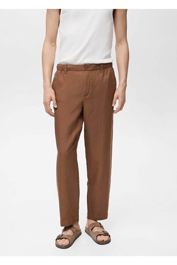 Keten karışımı elastik belli pantolon - 1