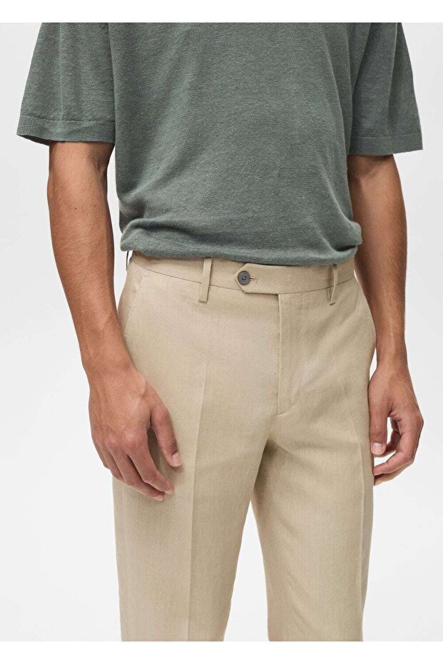 Slim fit %100 keten pantolon - 5