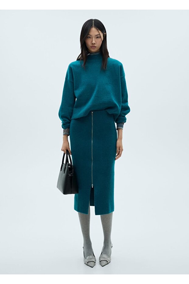 Fermuarlı triko midi etek - 2