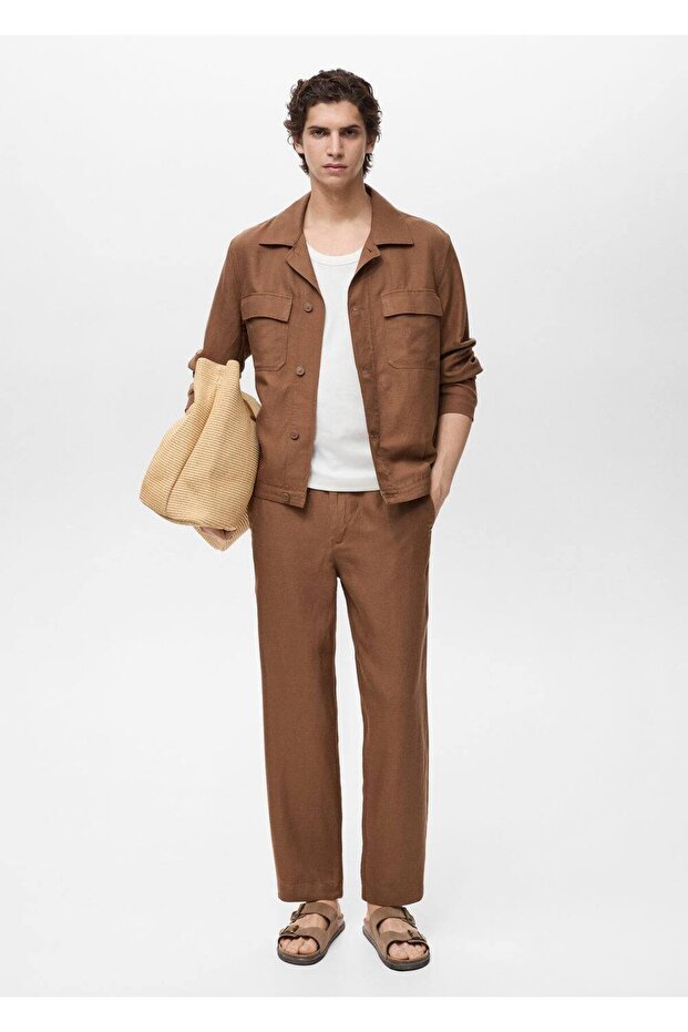 Keten karışımı elastik belli pantolon - 2