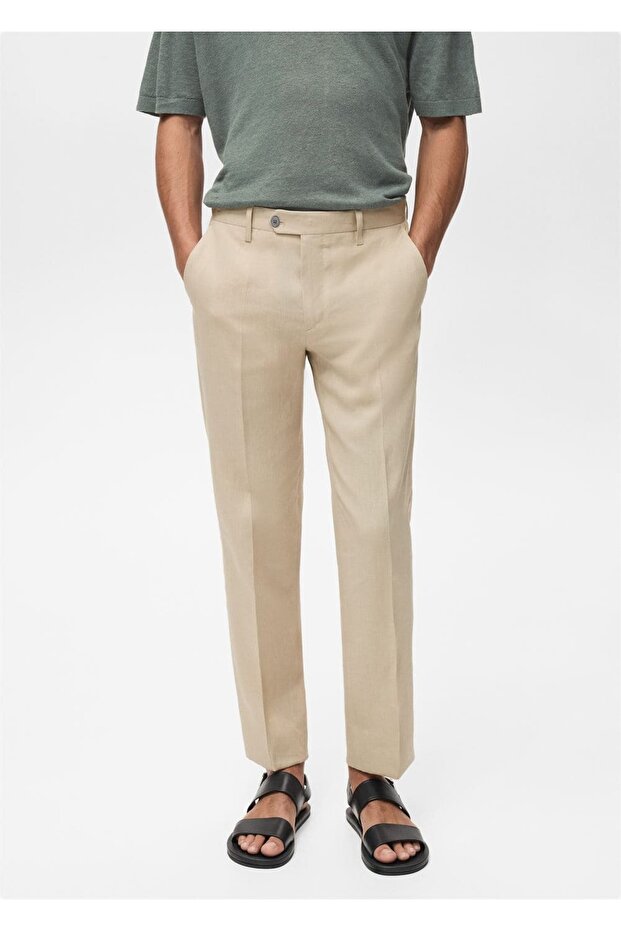 Slim fit %100 keten pantolon - 1