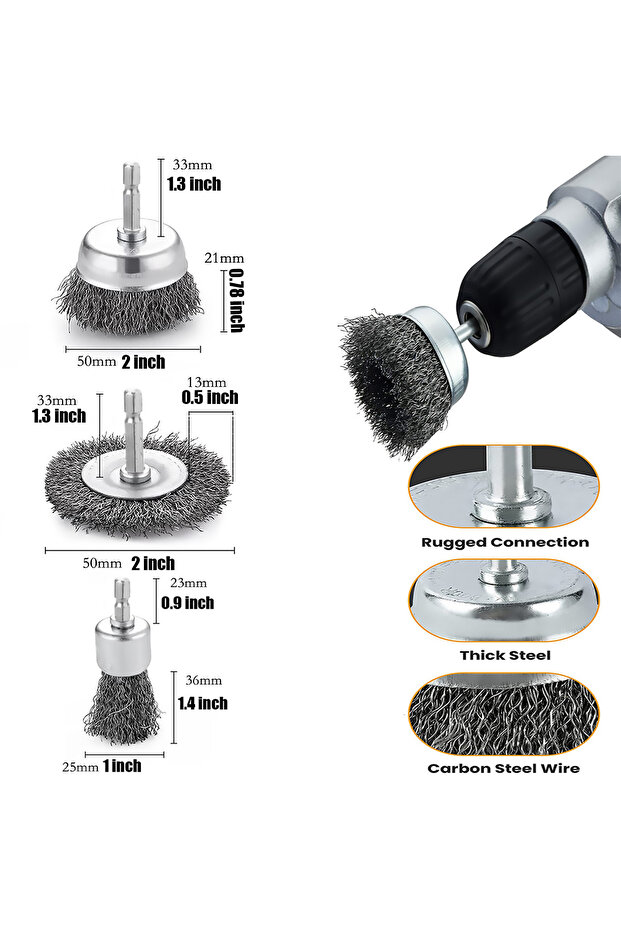3pcs Wire Brush Wheel Cup Brush Set 10 Pack,Wire Brush for Drill 1/4 Inch Hex Shank 0.012 Inch Coars