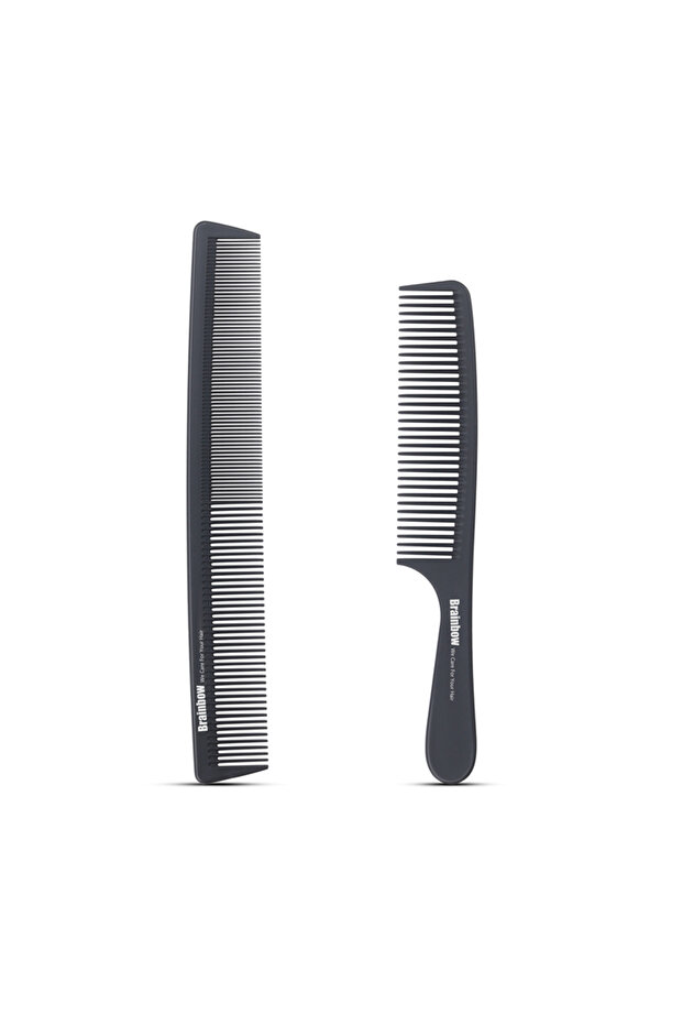 Black Brainbow 2pc Hair Comb Anti-static Carbon Hair Brush Professional Pro Salon Hair Styling Tools