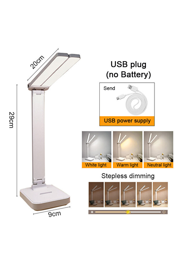 White Plug in USB Desk Lamp 3 Levels Dimmable Touch Night Light USB Rechargeable Eye Protection Fold