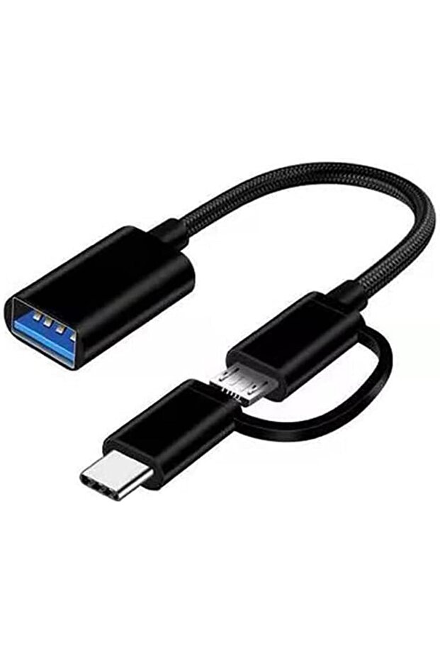 محول USB 2 في 1 - محول USB من النوع A أنثى إلى النوع C وMicro USB ذكر، أسود