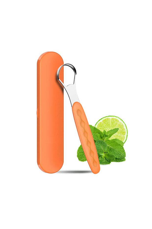 Yellow with box Tongue Cleaner Portable Case Stainless Steel Color Tongue Scraper Adult To Remove Ba