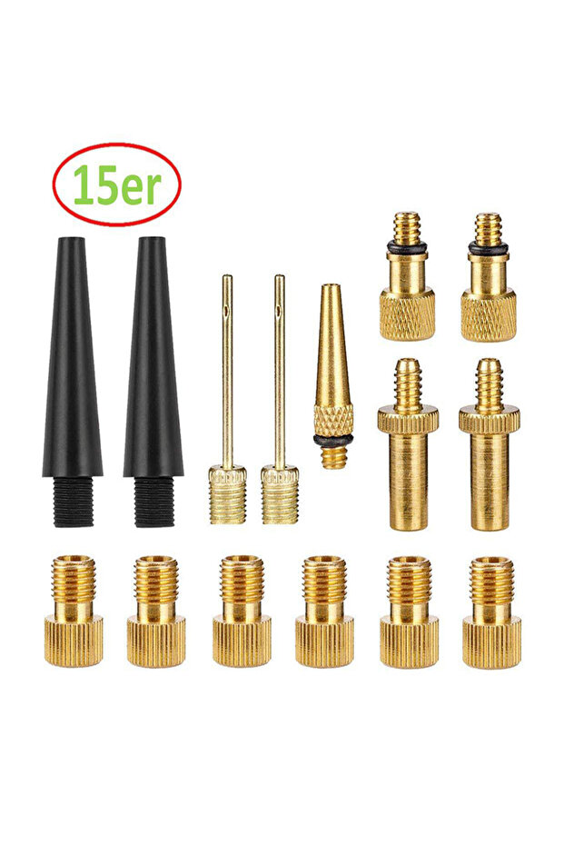 golden NEW 15pcs Copper Bicycle Valve Adapter Set Bike Tire Pump Adapter Kit Inflator Pump Accessory