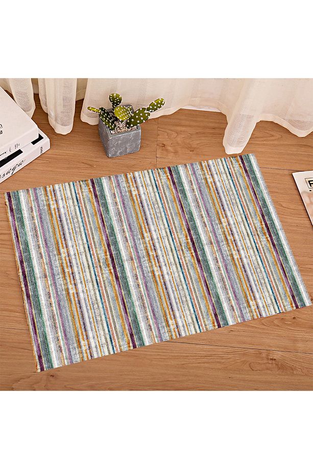 Makinede Yıkanabilir Kaymaz Taban Leke Tutmaz Şerit Desenli Salon ve Yolluk Halısı - 1