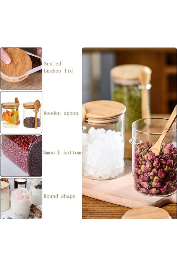 Spice Set with Borosilicate Glass Bamboo Lid and Bamboo Spoon 4 Pieces 450 ml - 4