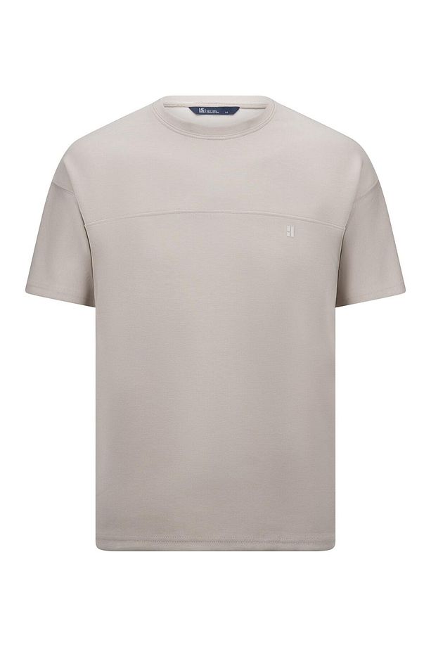 Bej Regular Fit Bisiklet Yaka Oversize Tişört - 1