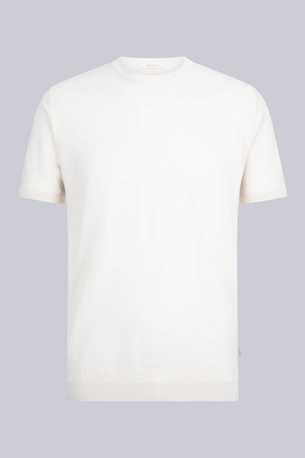 Ekru Regular Fit Bisiklet Yaka Rayon Tişört - 1