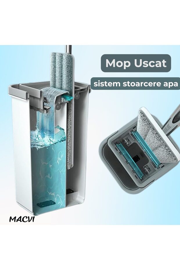 Macvi® professional mop set with bucket and self-squeezing function made of plastic and metal for floors - 4