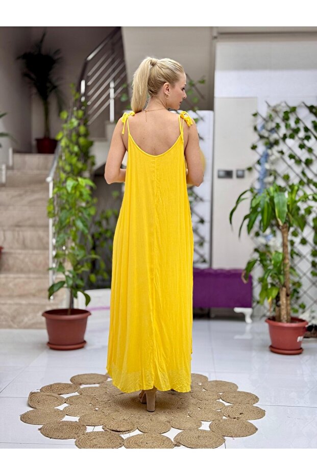 VL11199 Askılı Düz Vual Elbise Sarı - 2