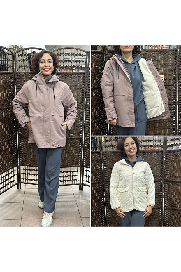 Women's Gülkurusu Color Brown 3 in 1 Coat with Removable Fleece Jacket Zoe 3in1