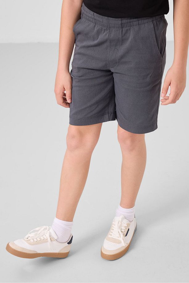 Siyah-Gri Pamuklu Oversize Fit Dokuma Hafif Esnek Chino Erkek Çocuk Şort Takım - 11277 - 5
