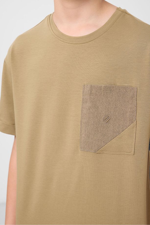 Koyu Bej-Camel Pamuklu Oversize Fit Dokuma Hafif Esnek Chino Erkek Çocuk Şort Takım - 11278 - 6