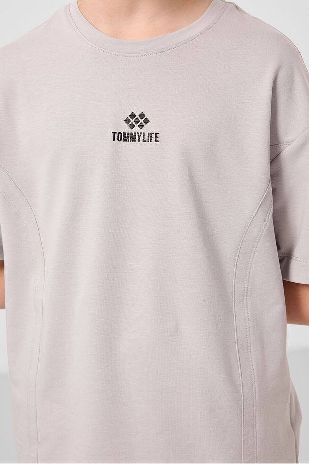 Taş-Antrasit Pamuklu Oversize Fit Dokuma Hafif Esnek Chino Erkek Çocuk Şort Takım - 11276 - 5