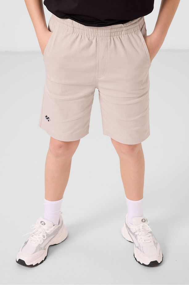 Siyah-Taş Pamuklu Oversize Fit Dokuma Hafif Esnek Chino Erkek Çocuk Şort Takım - 11277 - 3