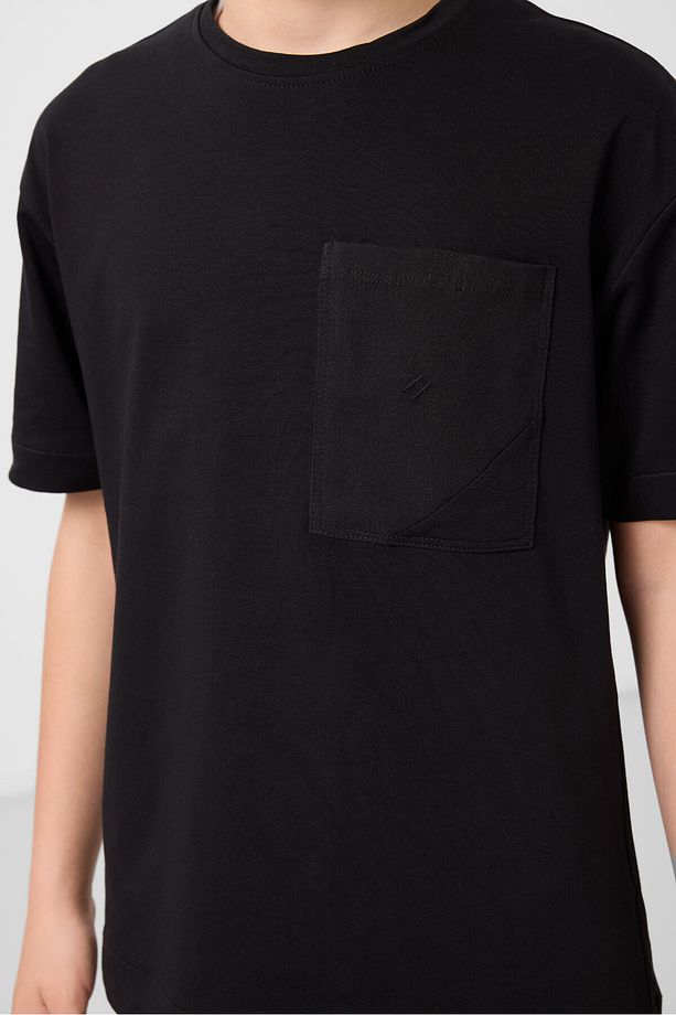 Siyah Pamuklu Oversize Fit Dokuma Hafif Esnek Chino Erkek Çocuk Şort Takım - 11278 - 6