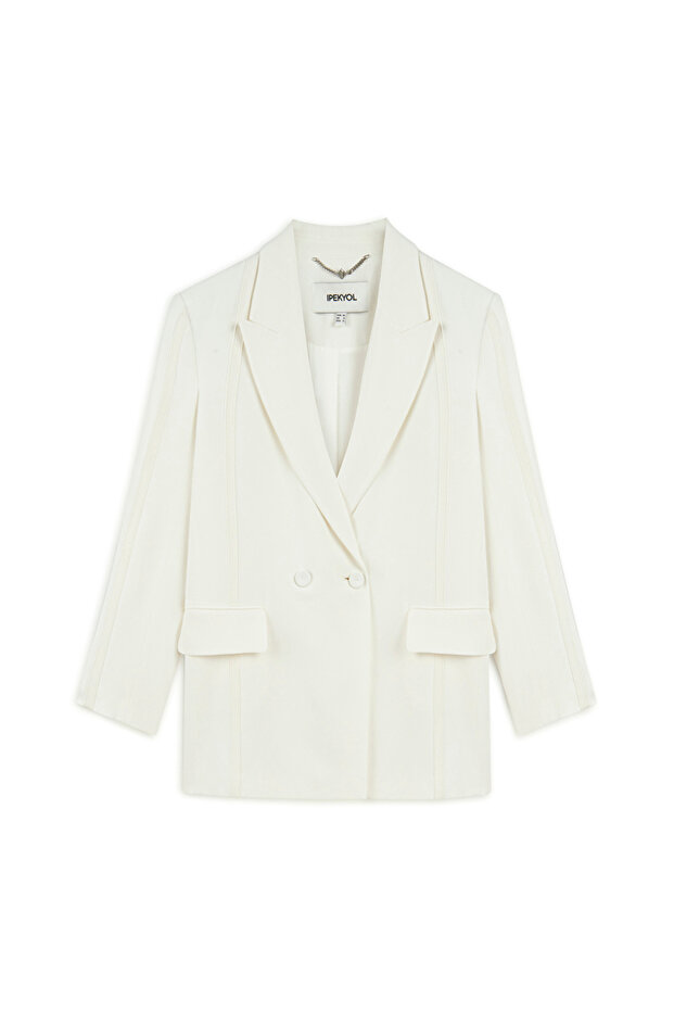 Triko şerit aplikeli blazer - 5