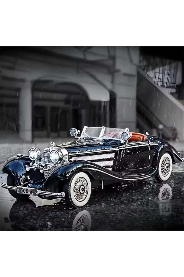 Mercedes 500K Black Vintage Classic Car Doors Open Mercedes 500 K Diecast Car Without Lights Without Batteries