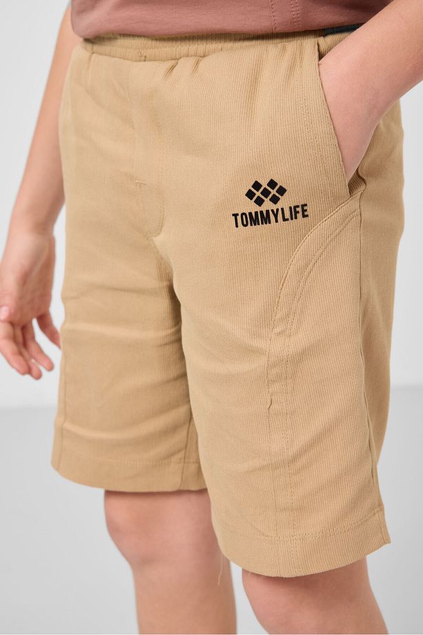 Tarçın-Koyu Bej Pamuklu Oversize Fit Dokuma Hafif Esnek Chino Erkek Çocuk Şort Takım - 11276 - 4