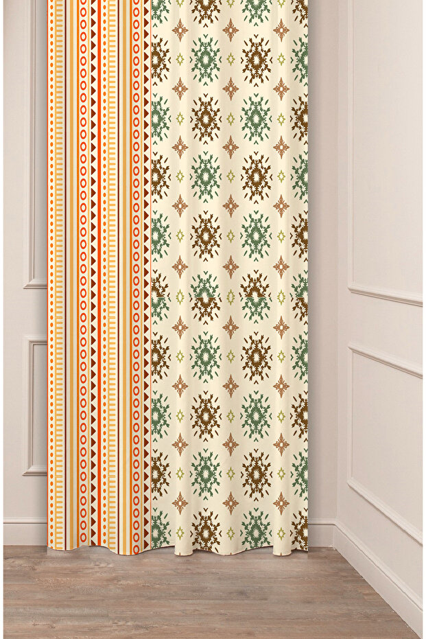 Authentic, Anatolian, Ethnic, Bohemian Patterned Special Design Digital Printed (Single Wing) Modern Stylish Background Curtain