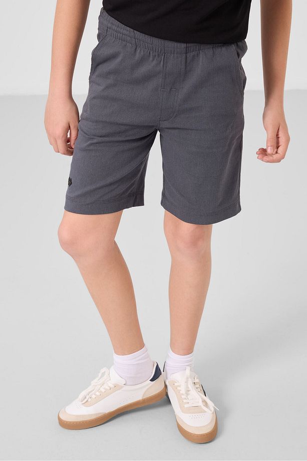 Siyah-Gri Pamuklu Oversize Fit Dokuma Hafif Esnek Chino Erkek Çocuk Şort Takım - 11277 - 3