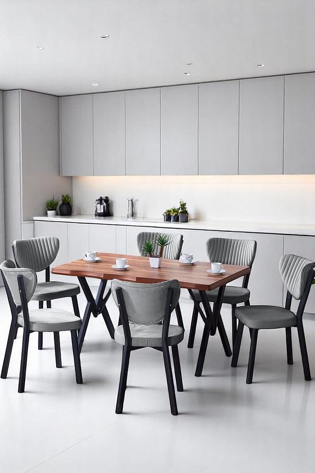 6 Kişilik Elma Mutfak Masa Takımı – Kütük MDF Salon Mutfak Yemek Masa Takımı - 3