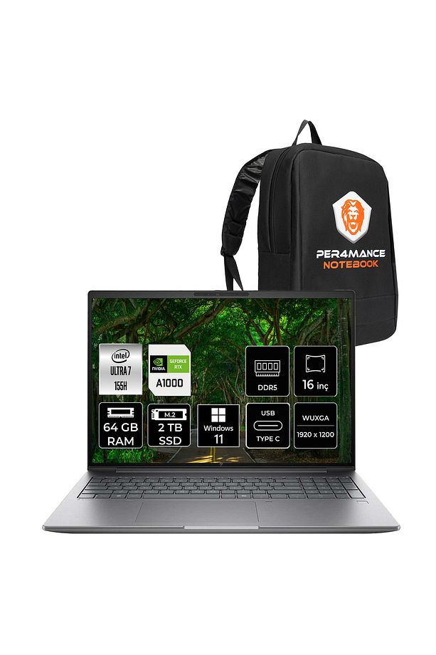 Zbook Power G11 Ultra7 155H 64GB 2TB SSD RTXA1000/6GB 16'' WUXGA W11P İş İstasyonu & PER4 ÇANTA - 1