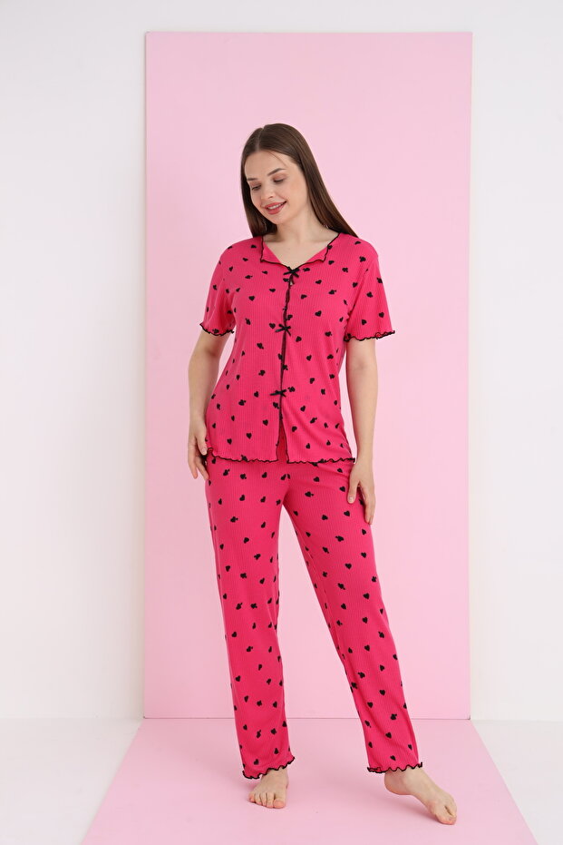 Raporlu Viskon Kurdeleli Pijama Takımı - 3