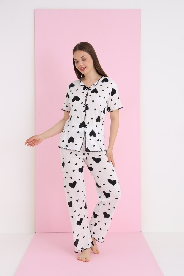 Raporlu Viskon Kurdeleli Pijama Takımı - 3