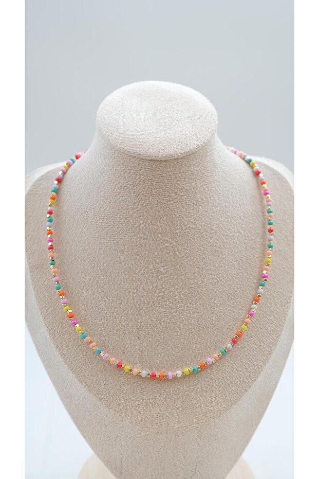 Colorful Bead Necklace with Gold Topcuk Detail
