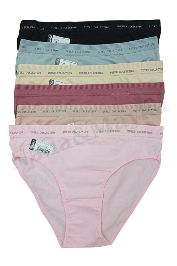 6 Pcs Passion Women Cotton Beli Written Elastic Bikini Panties Mixed Color 0599 M-L