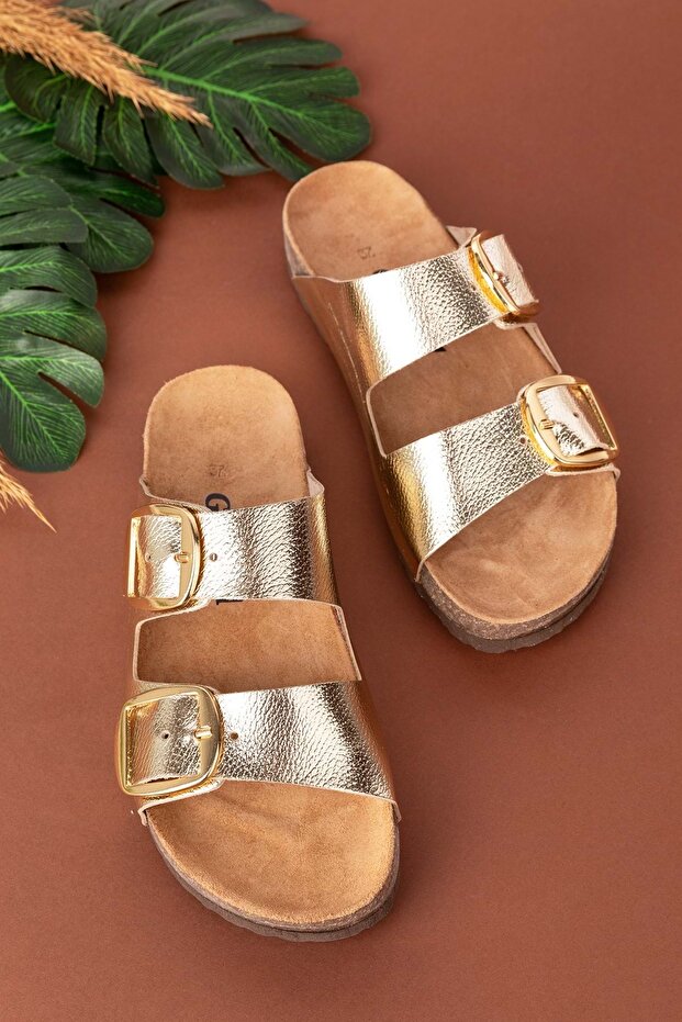 Women's Genuine Leather Double Buckle Daily Stylish Slippers Usl.2339
