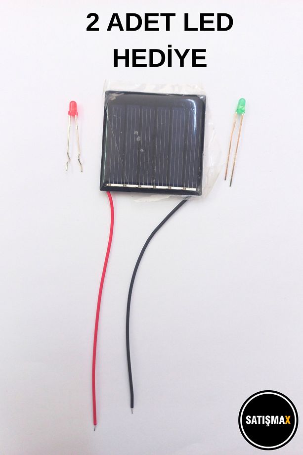 Küçük Mini Güneş Paneli 4cmx4cm 3 Volt 0,1amper + Ve - Uç Kablolu led hediyeli - 4
