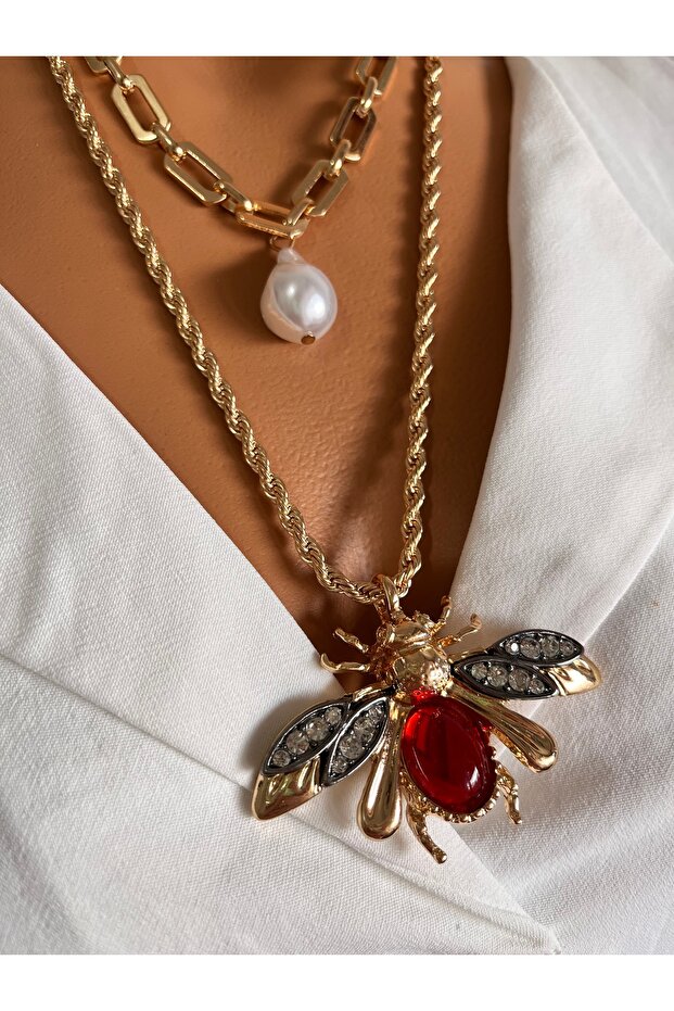 Marka model çelik arılı kolye seri - 5