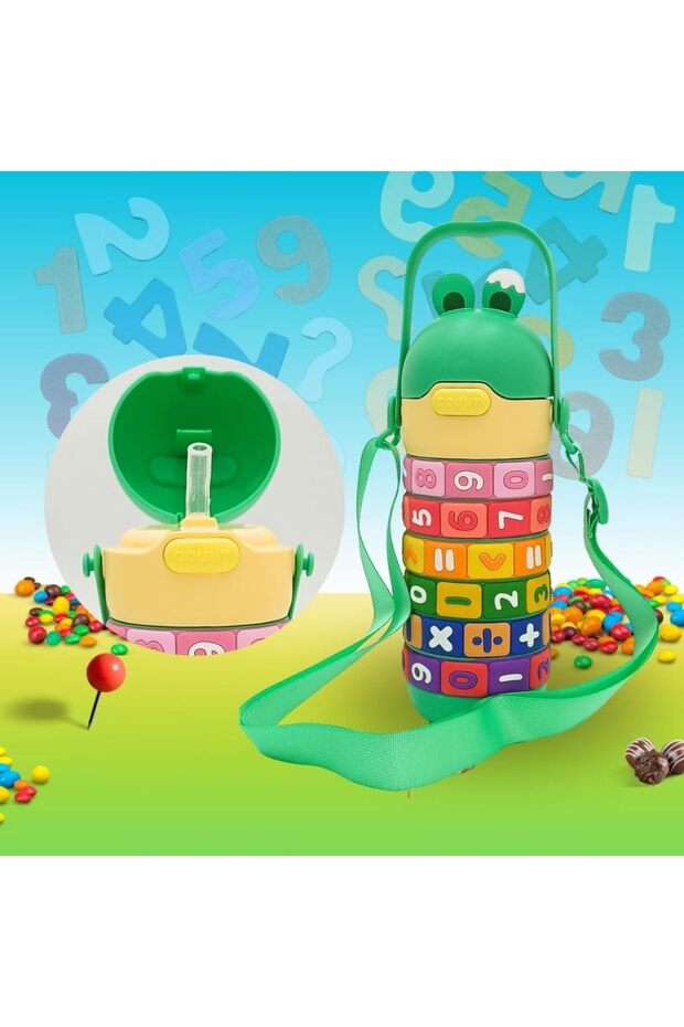 Numbers and Mathematical Symbols 430 ml Stainless Steel Removable Buckle Handle Green Drinking Bowl