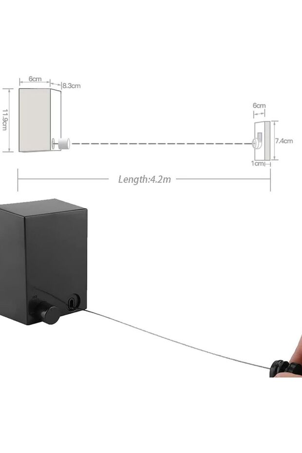 حبل نشر غسيل قابل للسحب لون اسود - 8