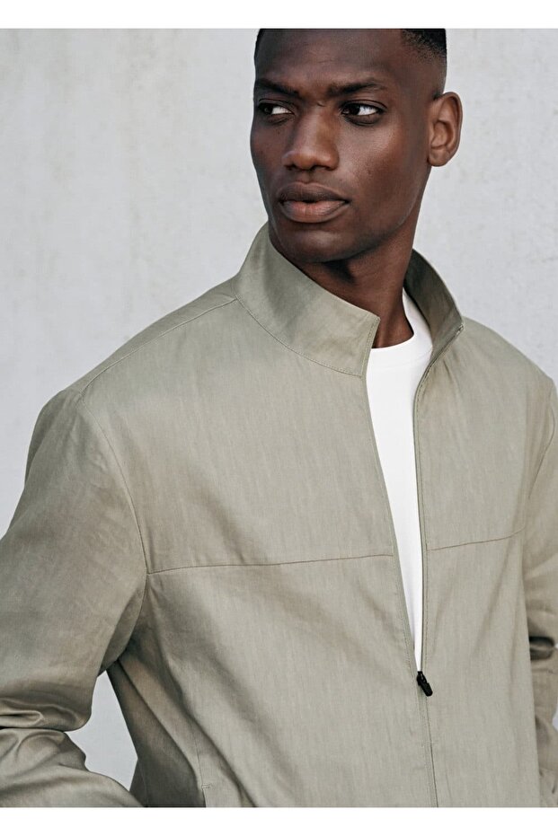 Fermuarlı keten ceket - 5