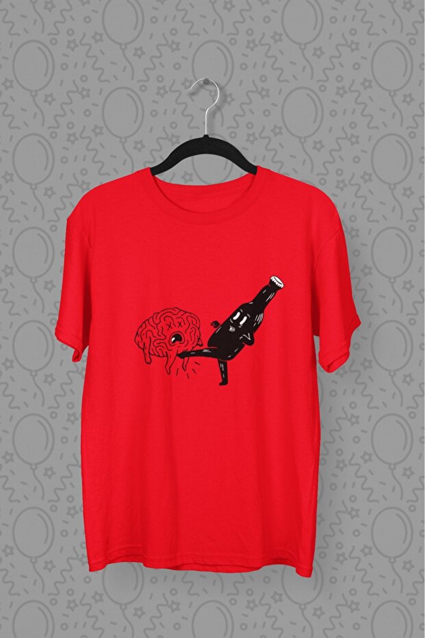 Men/Women - Brain on the Run - Transfer Printed Round Neck Short Sleeve Tee