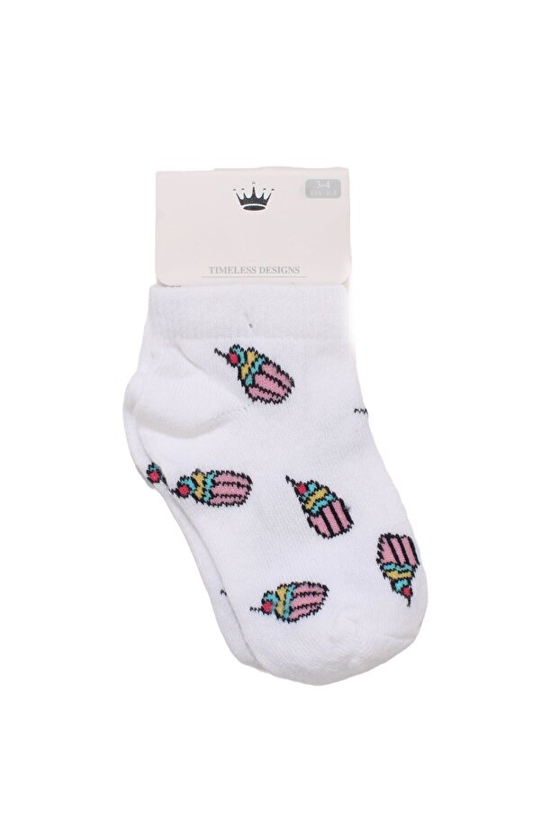 Baby Girl White Cupcake Patterned Short Socks 3-4 Years