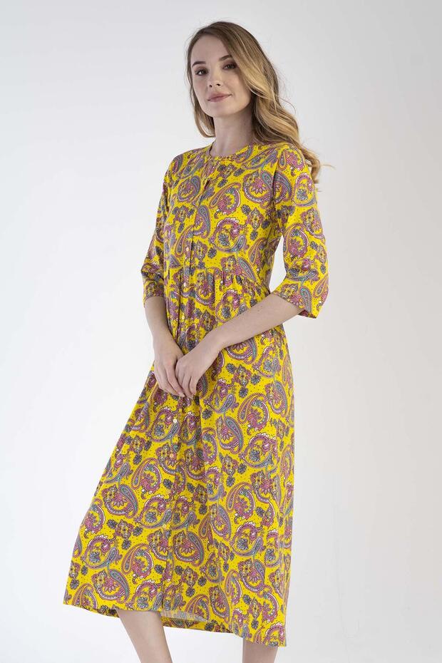 Women's Capri Sleeve Yellow Dress 100% Cotton C5T0N0O303
